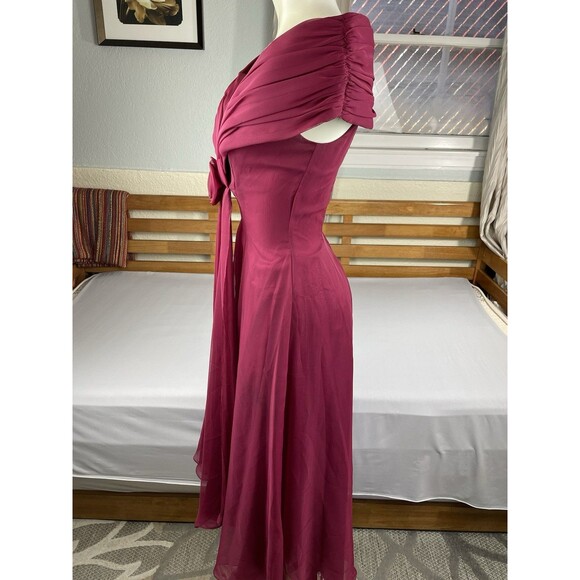 Wrap Cap Sleeve Gown Women’s 3/4 Raspberry Cranberry Bridesmaid Prom Pink USA - Picture 2 of 6